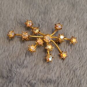 Vintage Goldtone And AB Crystal Starburst Or Fireworks Brooch